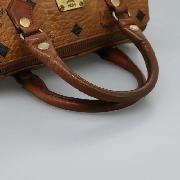 MCM Logogram Vicetos Hand Bag PVC Leather 2way Brown Gold Auth BA1440 - Picture 8 of 16